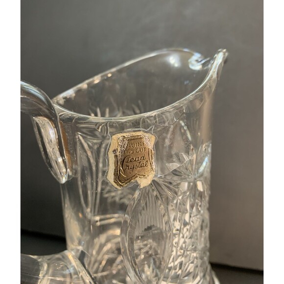 Vintage Genuine Hand Cut Lead Crystal Pitcher Vase Stars Checkerboard - Picture 8 of 10